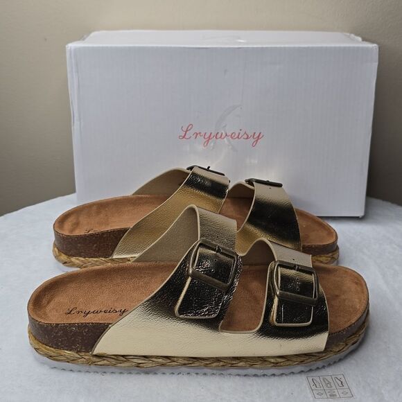 NIB Lryweisy Women Cork Sandals Comfortable Espadrilles Flatform Sz 8 - Picture 3 of 7